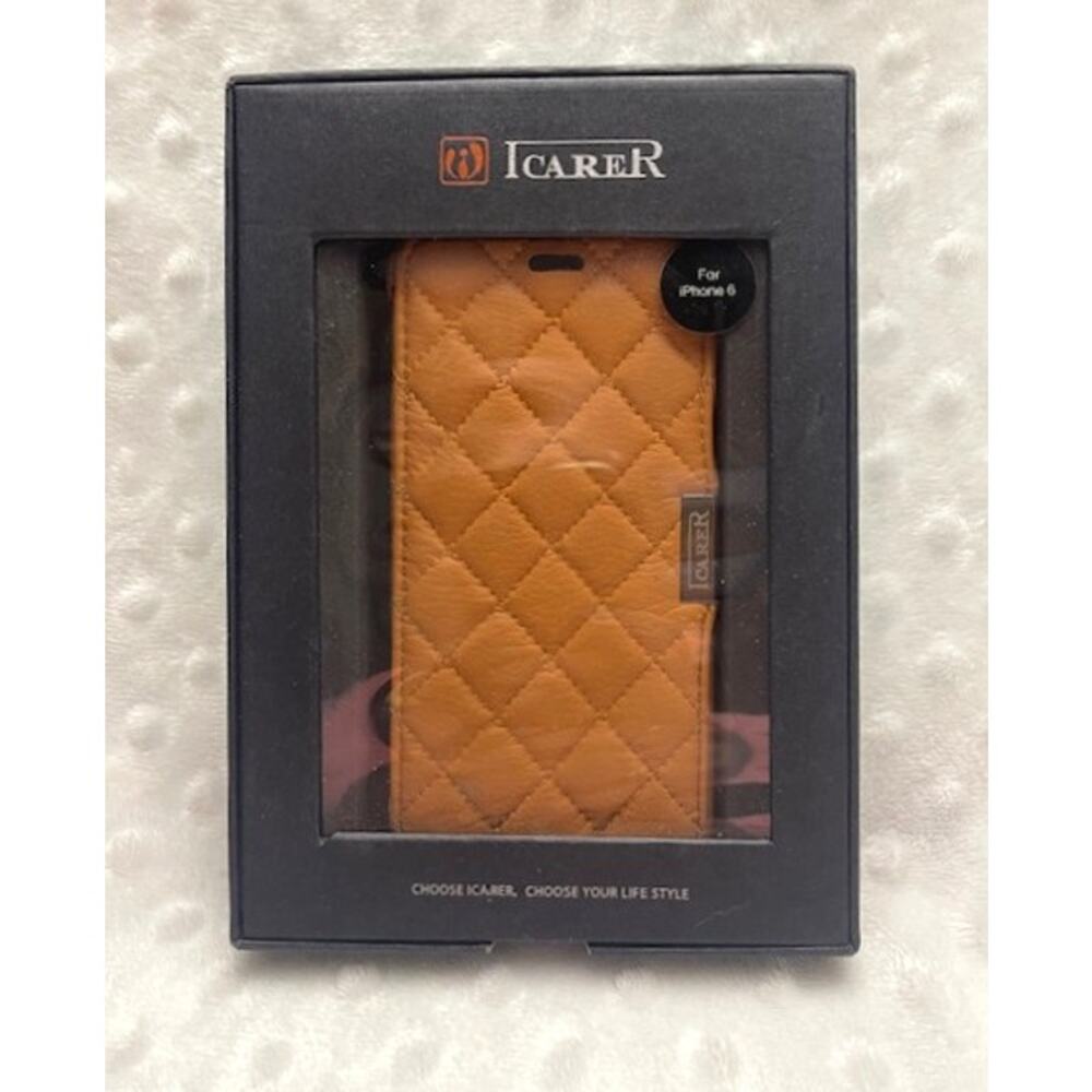iCarer Brown Quilted Leather Flip Wallet Case for iPhone 6-NEW, SEALED